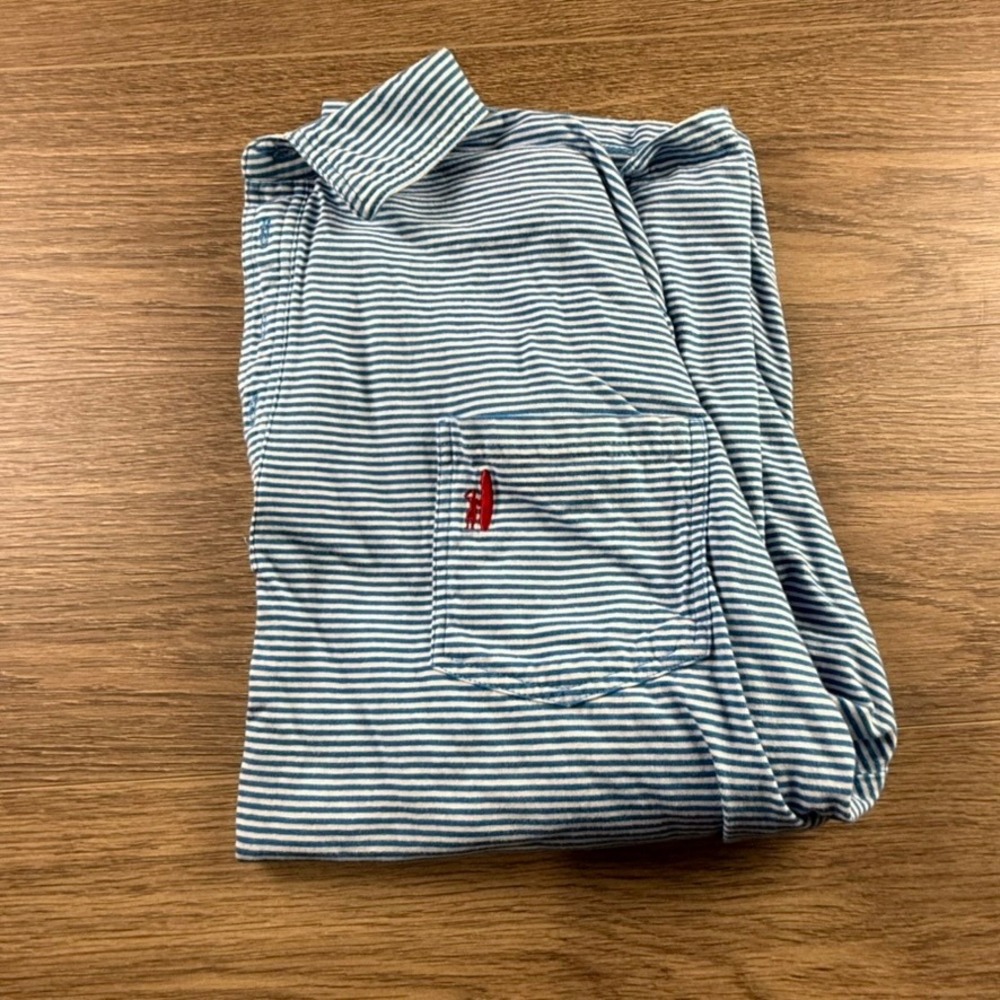 Johnnie-O Mens 2XL Blue White Striped Short Sleeve Pocket Polo Shirt 100% Cotton